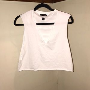 White | Muscle T Cut Tank | Collar Cut Out Detail